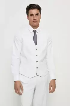 Image of Mens Slim Fit Pale Grey Cotton Stretch Waistcoat