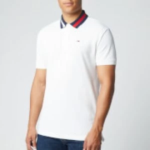 Image of Tommy Jeans Mens Flag Neck Polo Shirt - White - M