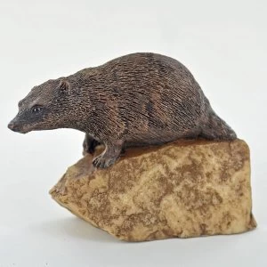 Image of Nature Badger On Stone Cold Cast Bronze Sculpture 8cm