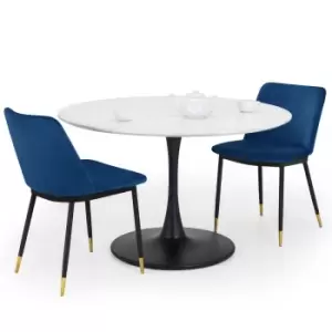 Image of Julian Bowen Set Of Holland Round Dining Table & 2 Delaunay Blue Chairs