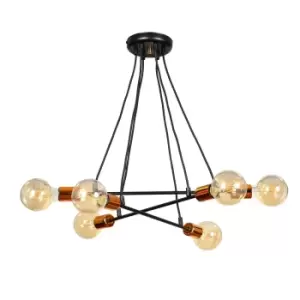 Image of Bravo Black/Copper Multi Arm Pendant Ceiling Light 6x E27
