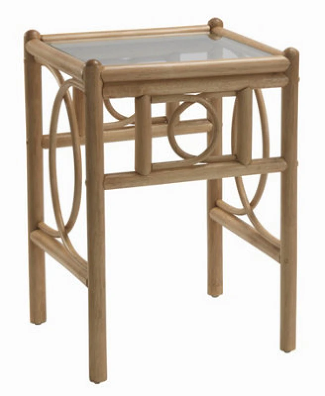 Image of Desser Madrid Light Oak Natural Rattan Lamp Table With Glass Top Real Cane Wicker Side Table - H59Cm X W41Cm X D41Cm