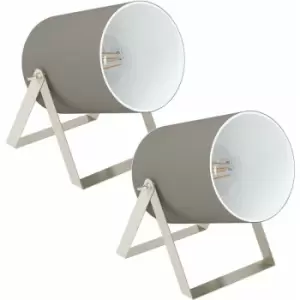 Image of 2 pack Table Desk Lamp Satin Nickel Shade Taupe Outer White Inner Fabric E27 40W