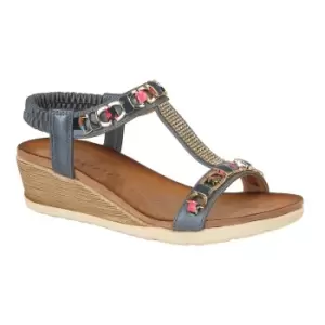 Image of Cipriata Womens/Ladies Brizia Jeweled Elasticated Halter Back Wedge Sandal (6 UK) (Blue)