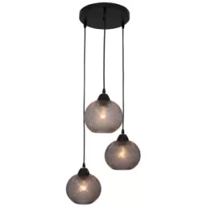 Image of Fresno 3 Light Cluster Pendant Ceiling Light Dark Grey Glass, Black Metal LED E27 - Merano