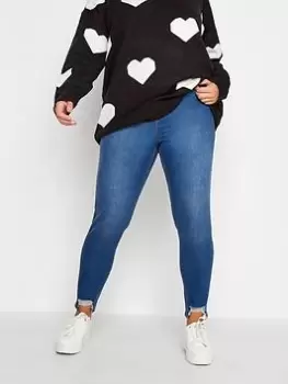 Image of Yours Distressed Hem Jeggings - Mid Blue Size 16, Women