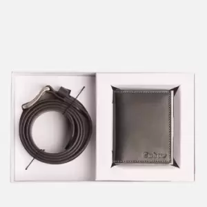 Image of Barbour Mens Leather Belt & Billfold Wallet Gift Set - Black - M