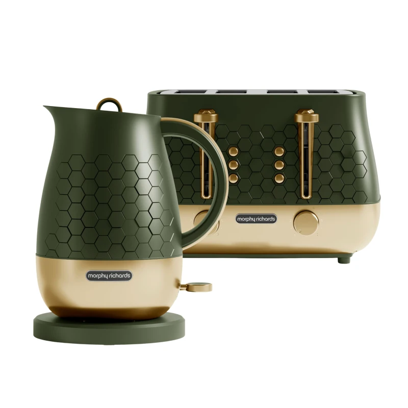 Image of Morphy Richards Cassini Outer Space Kettle & 4 Slice Toaster Set in Green Size: 1500ml Green Unisex 1500ml