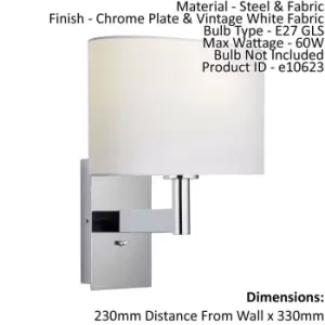 Image of Wall Light & Shade Chrome Plate & Vintage White Fabric 60W E27 GLS e10623