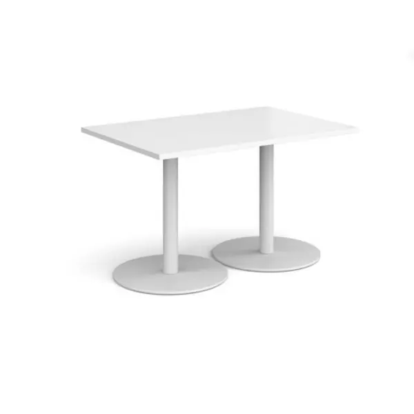 Image of Monza Monza rectangular dining table with flat round white bases 1200mm x 800mm - white White MDR1200-WH-WH