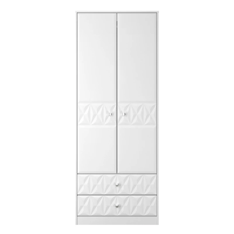 Image of Genoa Ready Assembled Contemporary Matt White 2 Drawer Tall Double Wardrobe (H)1970mm (W)770mm (D)530mm