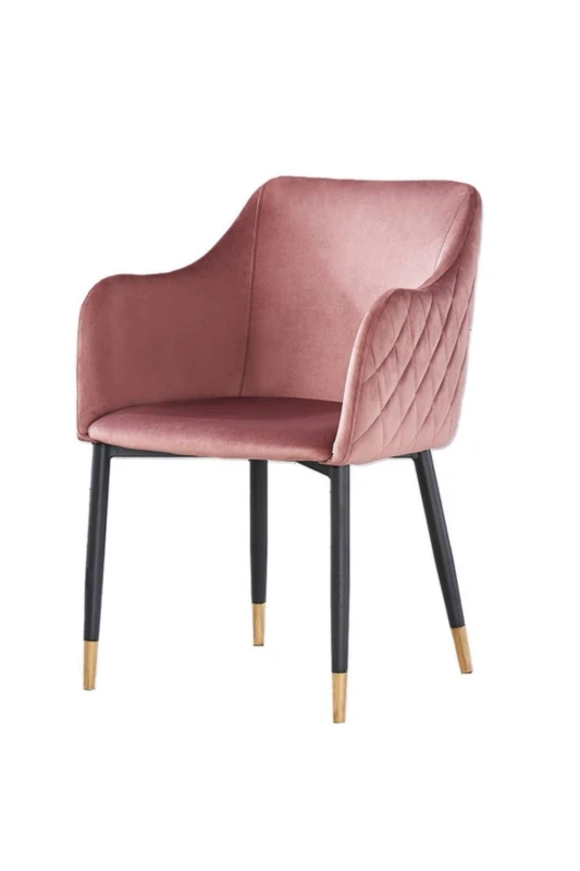 Image of Life Interiors Life Interiors Single Verona Velvet Dining Chair with Quilted Back & Black Legs - Modern Accent Chair with Gold Foot Caps in Pink Pink