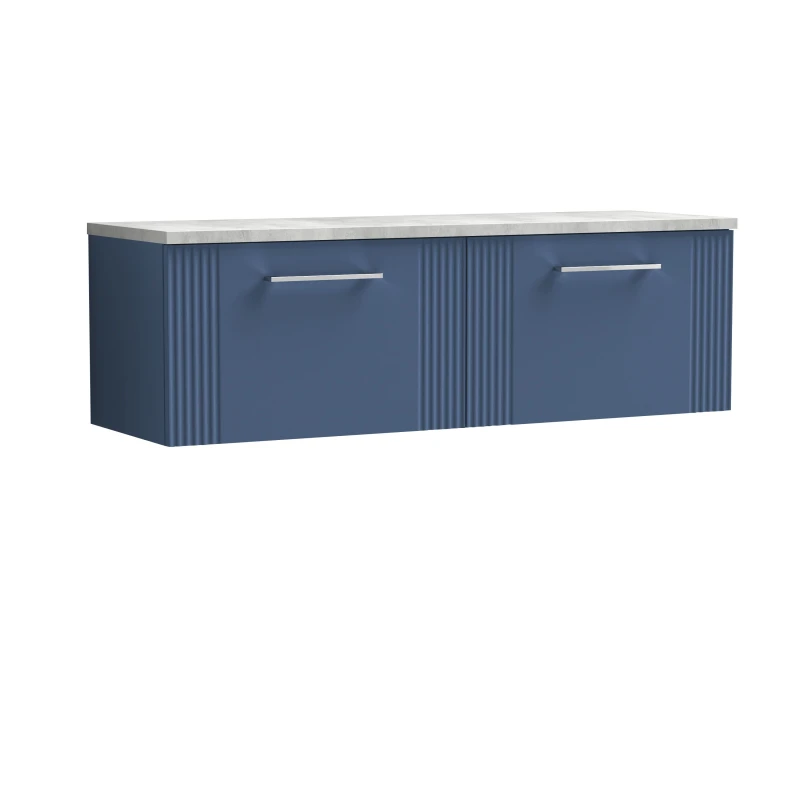 Image of Balterley 2 Drawer Wall Hung Vanity Unit Grey Laminate Worktop, Blue 1200mm Blue Unisex