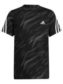 Image of adidas Older Boys Future Icons 3 Stripe T-Shirt - Black/Grey, Size 7-8 Years