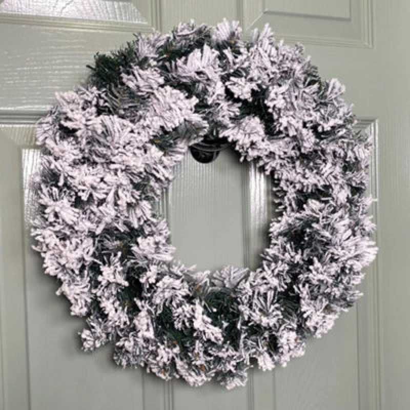 Image of Samuel Alexander Premier Flocked Woodcote Pine Flocked Wreath 50cm Green