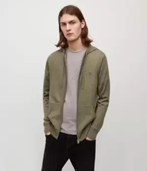Image of AllSaints Mens Mode Merino Zip Hoodie, Moss Green Marl, Size: M