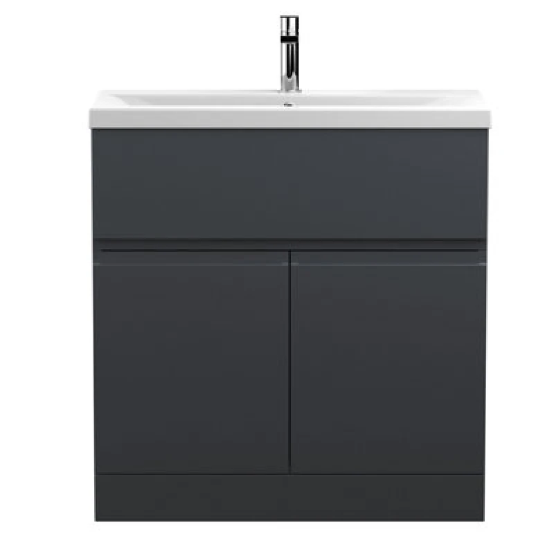 Image of Hudson Reed Urban Floor Standing 2 Door 1 Drawer Vanity Unit With Mid-Edge Basin, Durable Modern Vanity Unit In Soft Black, 800mm
