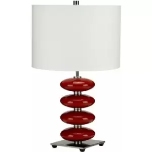 Image of Table Lamp Red Glaze Orbs Polished Nickel White Faux Linen Shade LED E27 60W
