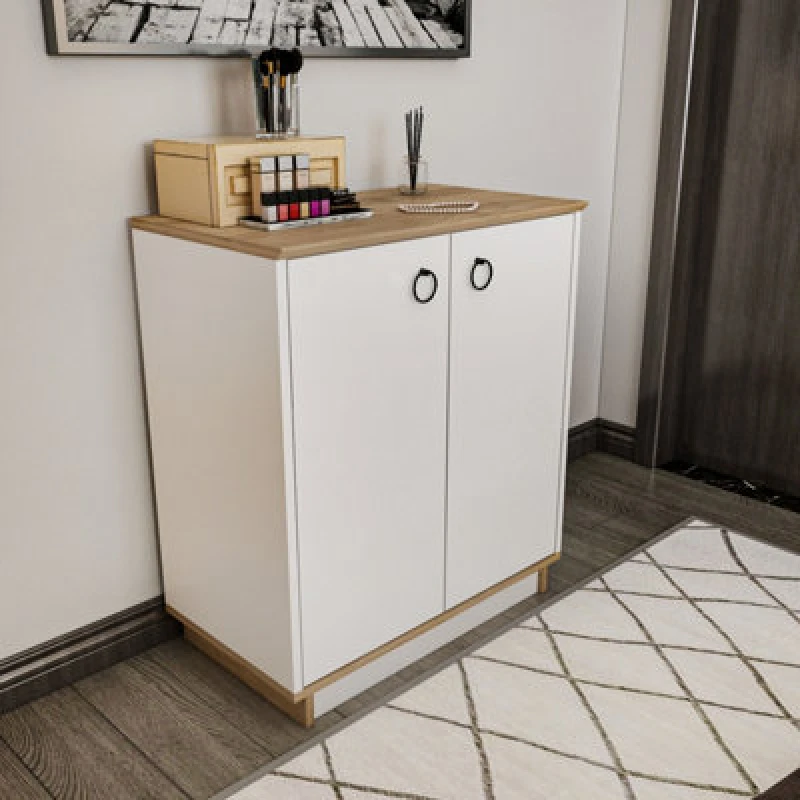 Image of Decorotika Nuanse Door Cabinet Accent Chest White And Walnut