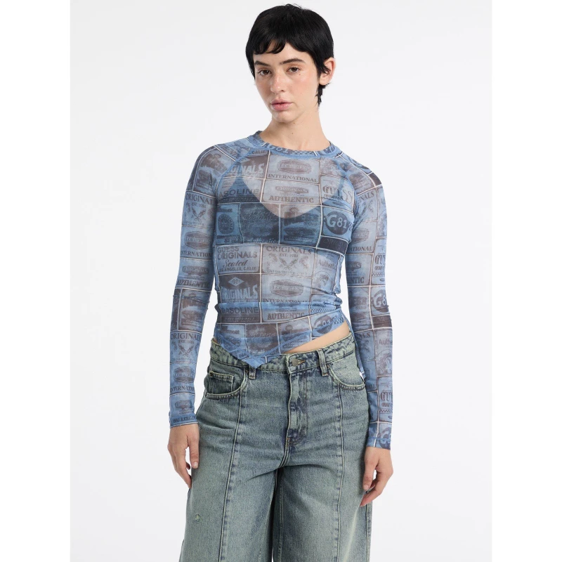 Image of Guess Womens Long-Sleeve T-Shirt Pennant Blue female 8 (XS)