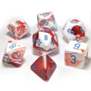 Image of Chessex Gemini Polyhedral Red-White With Blue 7 Die Set - Lab Dice