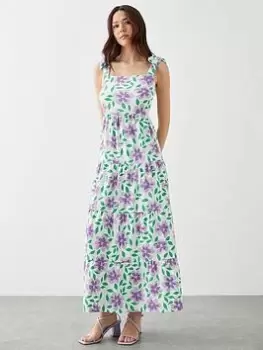 Image of Dorothy Perkins Floral Tiered Tie Shoulder Maxi Dress - Lilac, Purple, Size 18, Women