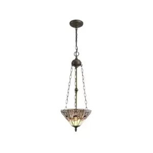 Image of 3 Light Uplighter Ceiling Pendant E27 With 30cm Tiffany Shade, White, Grey, Black, Clear Crystal, Aged Antique Brass