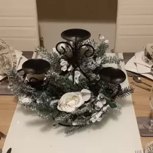 Image of 51cm (1.5ft) Fire Retardant Decorated Candle holder with Snow & Flowers
