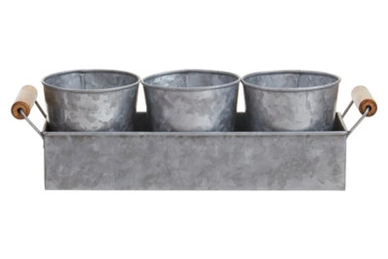 Image of Orsina Drummond Set Of Three Galvanised Steel Flower/herb Pots With Tray