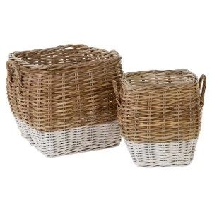 Image of Premier Housewares Hampstead Square Kubu Rattan Set of 2 Storage Baskets - Grey & White