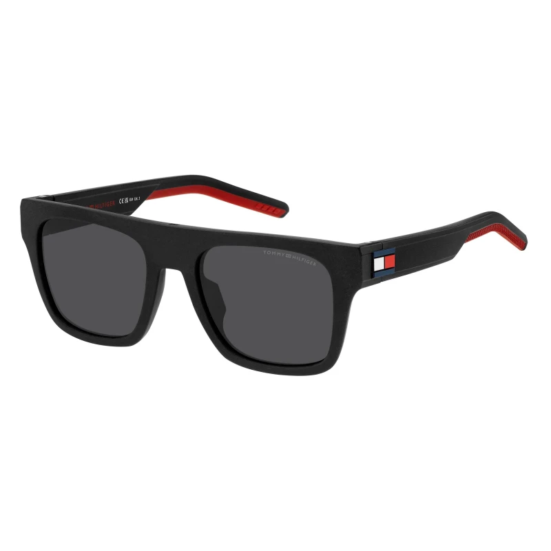 Image of Tommy Hilfiger Mens Rec Flat Top Round Sunglasses Matte Black Red male 52 cm