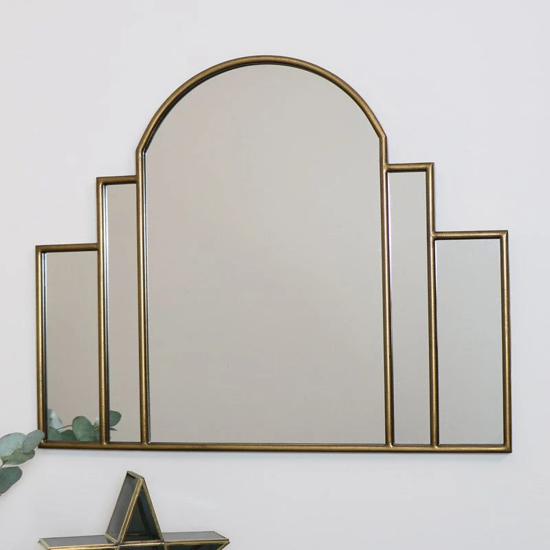 Image of Melody Maison Large Gold Art Deco Arch Fan Mirror 80cm X 65cm Gold