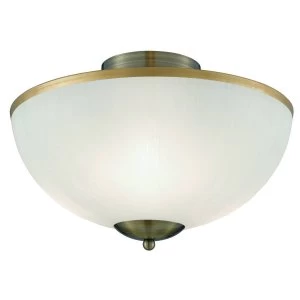 Image of 3 Light Flush Ceiling Light Antique Brass and Glass, E14