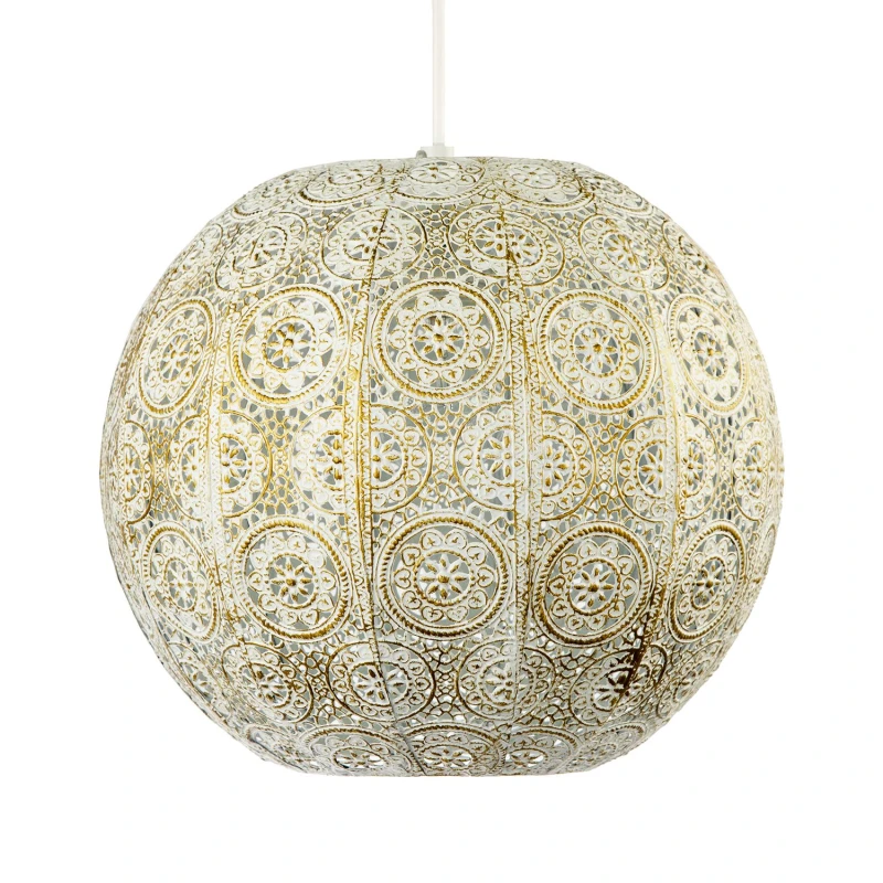 Image of Happy Homewares Spherical Vintage Moroccan Pendant Lighting Shade with Floral Design in Cream Cream Unisex