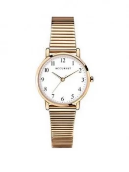Image of Accurist White Dial Gold Stainless Steel Expander Bracelet Ladies Watch