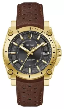 Image of Bulova 97B216 Mens Icon (40mm) Black Dial / Brown Leather Watch