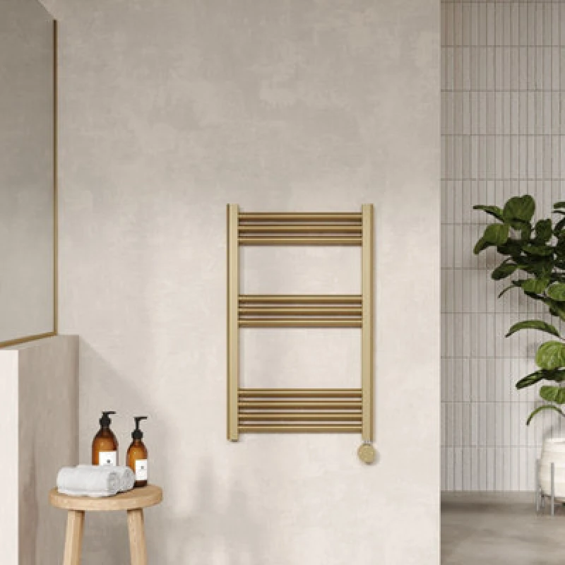 Image of Nuie Electric Round Towel Rail 10 Bar 800 X 500Mm Brushed Brass, Brown MTY859