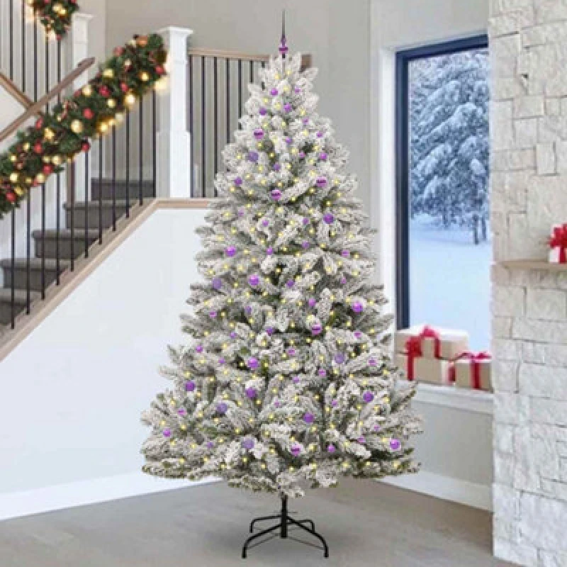 Image of vidaXL Artificial Christmas Tree with Lilac Balls Green and White 270cm PVC and Metal, Green 3395781