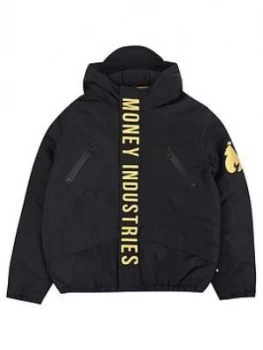 Image of Money Boys Gold Padded Hooded Jacket - Black