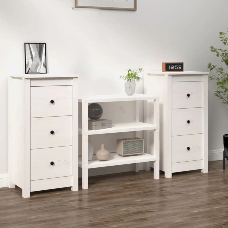 Image of vidaXL Sideboards 2 pcs White 40x35x80cm Solid Wood Pine, White 813742