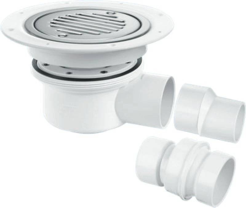 Image of McAlpine TSG52SS-SL-SC Two Piece 50mm Water Seal Trapped Gully, Clamp Ring and Cover Plate, 2" Horizontal Outlet and 2" x 1.5" Socket Reducer White