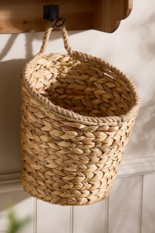 Image of Dibor Natural Woven Water Hyacinth Large Wall Basket with Rope Detailin H29 x D22cm Natural Unisex L
