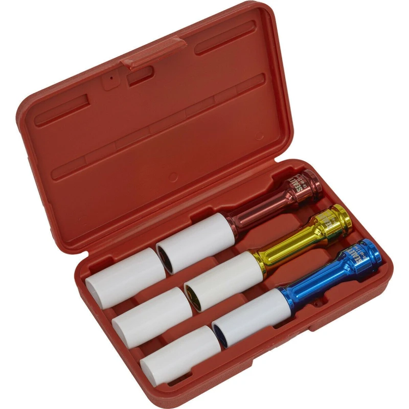 Image of Loops 3 PACK Long Reach Alloy Wheel Impact Socket Set - 1/2" Sq Drive - Sleeved Bits Multi