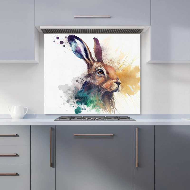 Image of Warren Reed - Designer Hare Close Up Splashart Kitchen Splashback in Brown Size: 600mm x 750mm Brown Unisex 600mm x 750mm