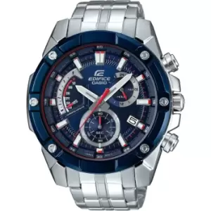 Image of Mens Casio 'Edifice Toro Rosso' Silver and Blue Stainless Steel Quartz Chronograph Watch