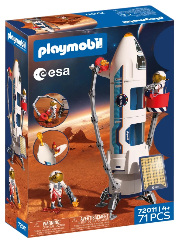 Image of PLAYMOBIL Space ESA Mars Research Rocket Modulaire raket met lanceerplatform en 2 astronauten Hoogwaardige ruimtespeelgoedset Voor kinderen vana
