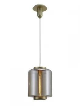 Image of Ceiling Pendant 30cm Round, 1 x E27 (Max 40W), Matt Gold , Cognac Glass