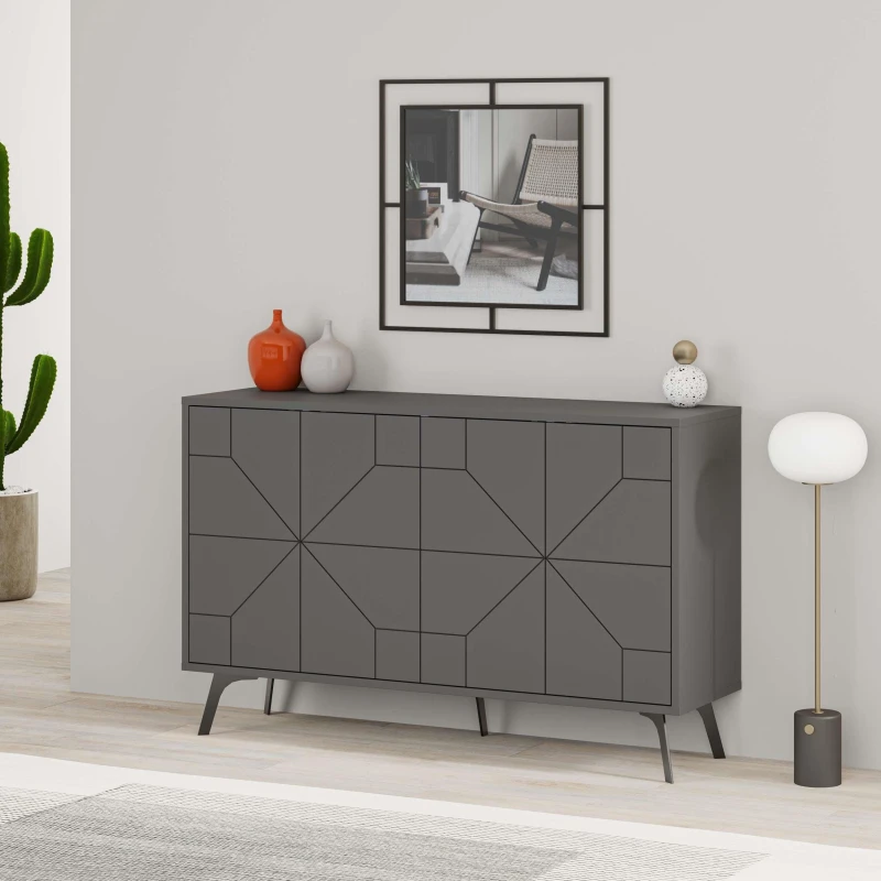 Image of Decortie 4-Doors Push-to-open Doors Sideboard 'Dune' with Metal Legs 123cm in Dark Grey Size: 2 Pack Dark Grey Unisex 2 Pack