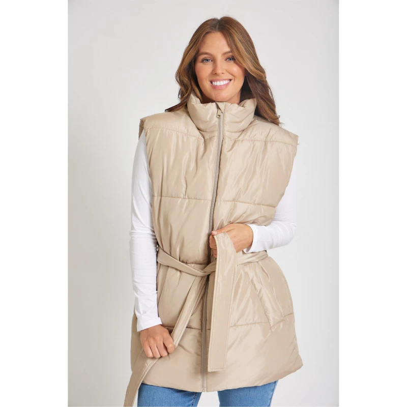 Image of Be You Belted Tie Padded Gilet - Neutral Neutral 8