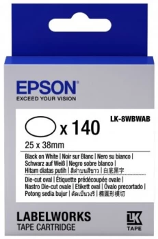 Image of Epson Label Cartridge Die-cut Oval LK-8WBWAB Black/White 25x38mm (140
